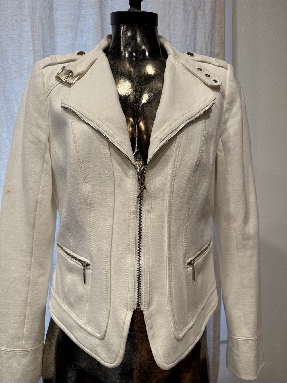 White House Black Market White Moto-Style Zip Blazer